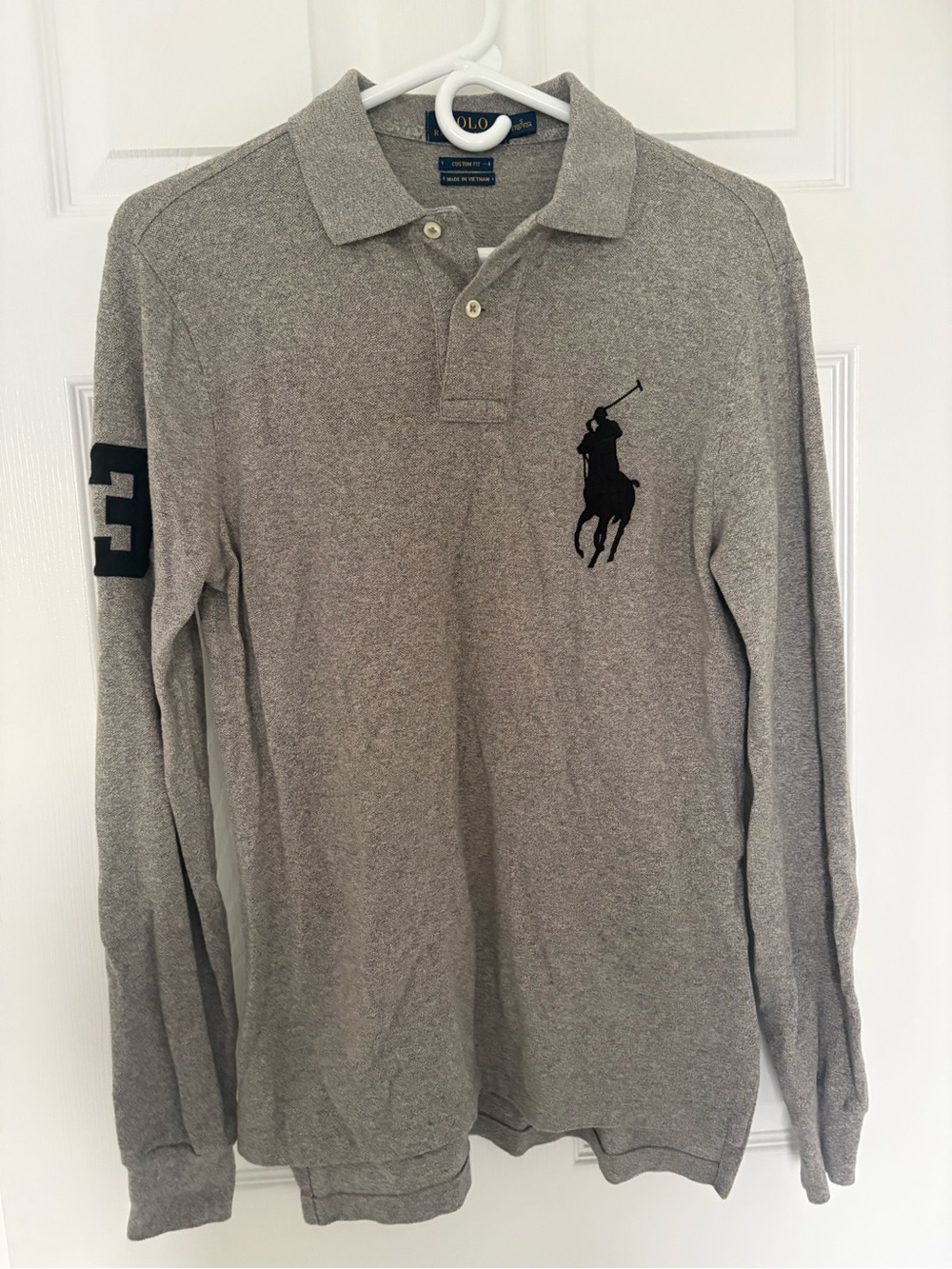 Ralph Lauren Long-Sleeve Polo with Black Big Pony - Grey